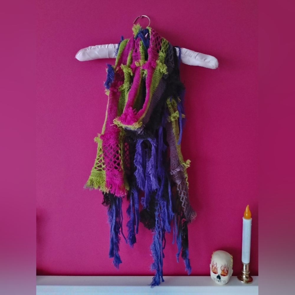 Multicolor Long Unique Crochet Knit Striped Fringe Scarf 🧣